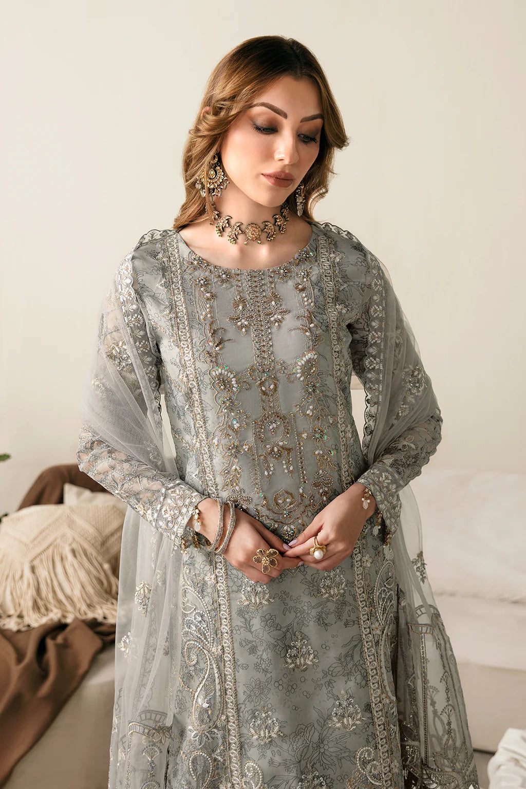 Ramsha E-108 Organza Suit with Printed Details