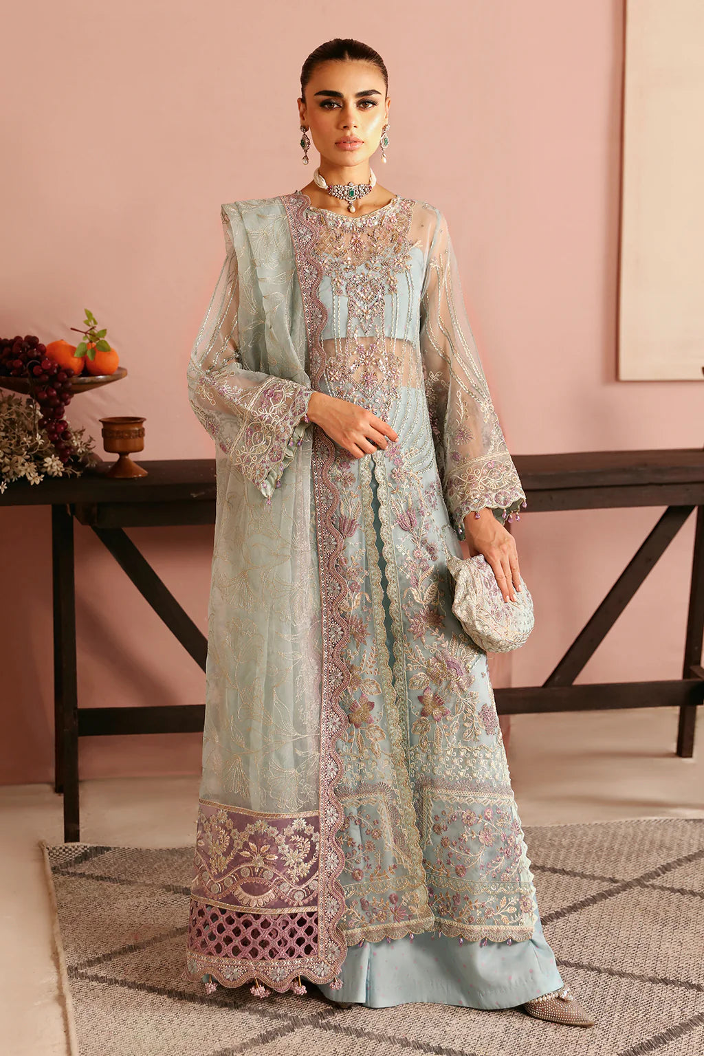 E-204 | Embroidered Organza Gown with Dupatta