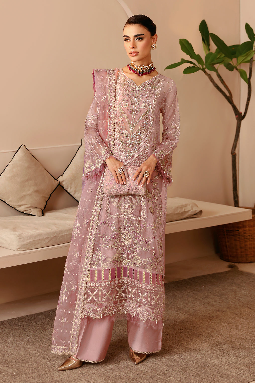 Ramsha E-206 Embroidered Organza Ensemble