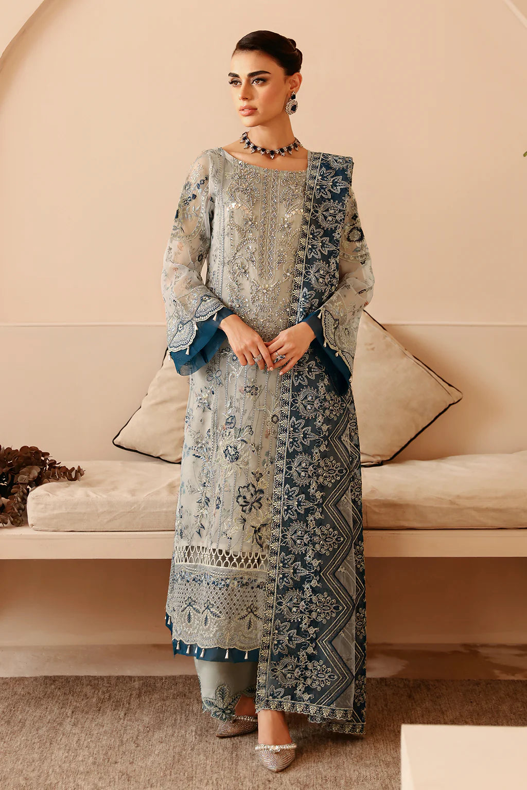 E-207 | Embroidered Organza Suit with Dupatta