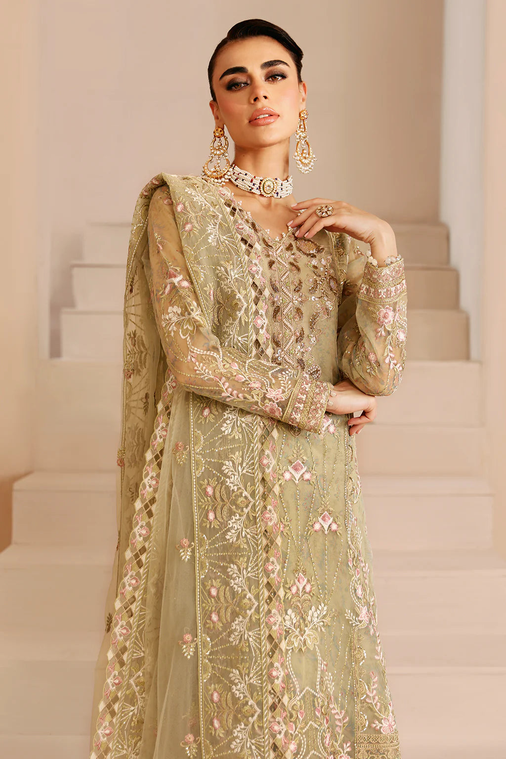 E-208 | Embroidered Organza Suit with Dupatta