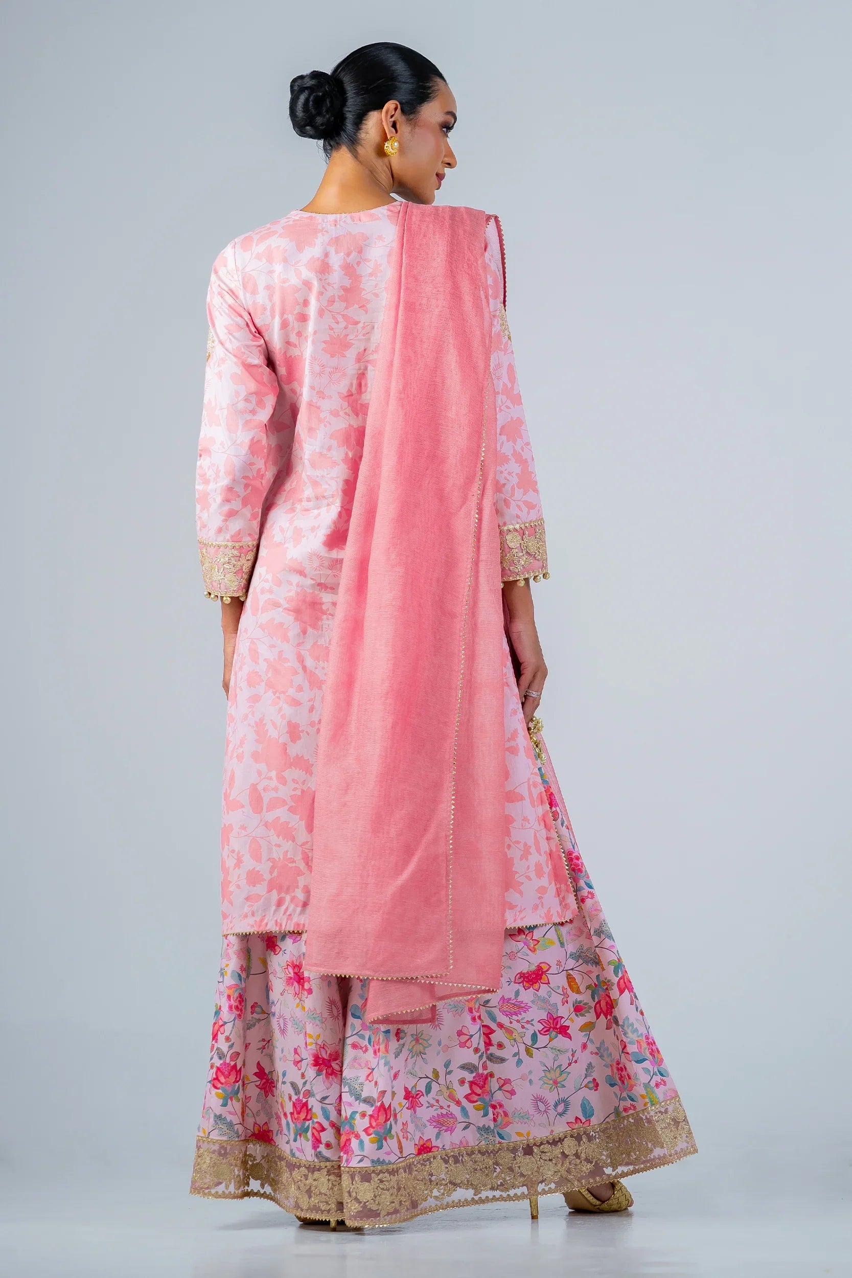 Flared cut light pink kurta and gharara set, Pakistani-inspired design