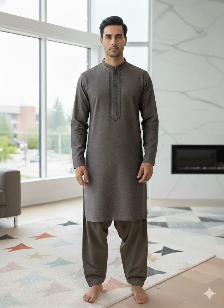 Warm Charcoal Brown Men Salwar Kameez
