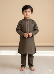 Dark Taupe embroidered kurta trouser boys