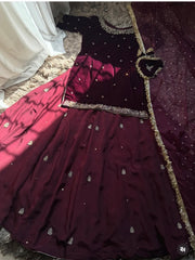 3-Piece Plush Velvet & Silk Lehnga Set