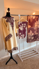 Shamoz Silk Embroidered Off-White Gold Long Shirt Set – 3 Piece | Ready to Ship