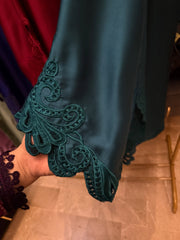 Short Silk Long Shirt with Cutwork Details & Chiffon Dupatta – 3 Piece Set