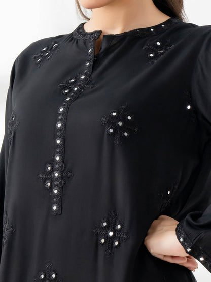 Embroidered Black Linen Shirt for casual wear