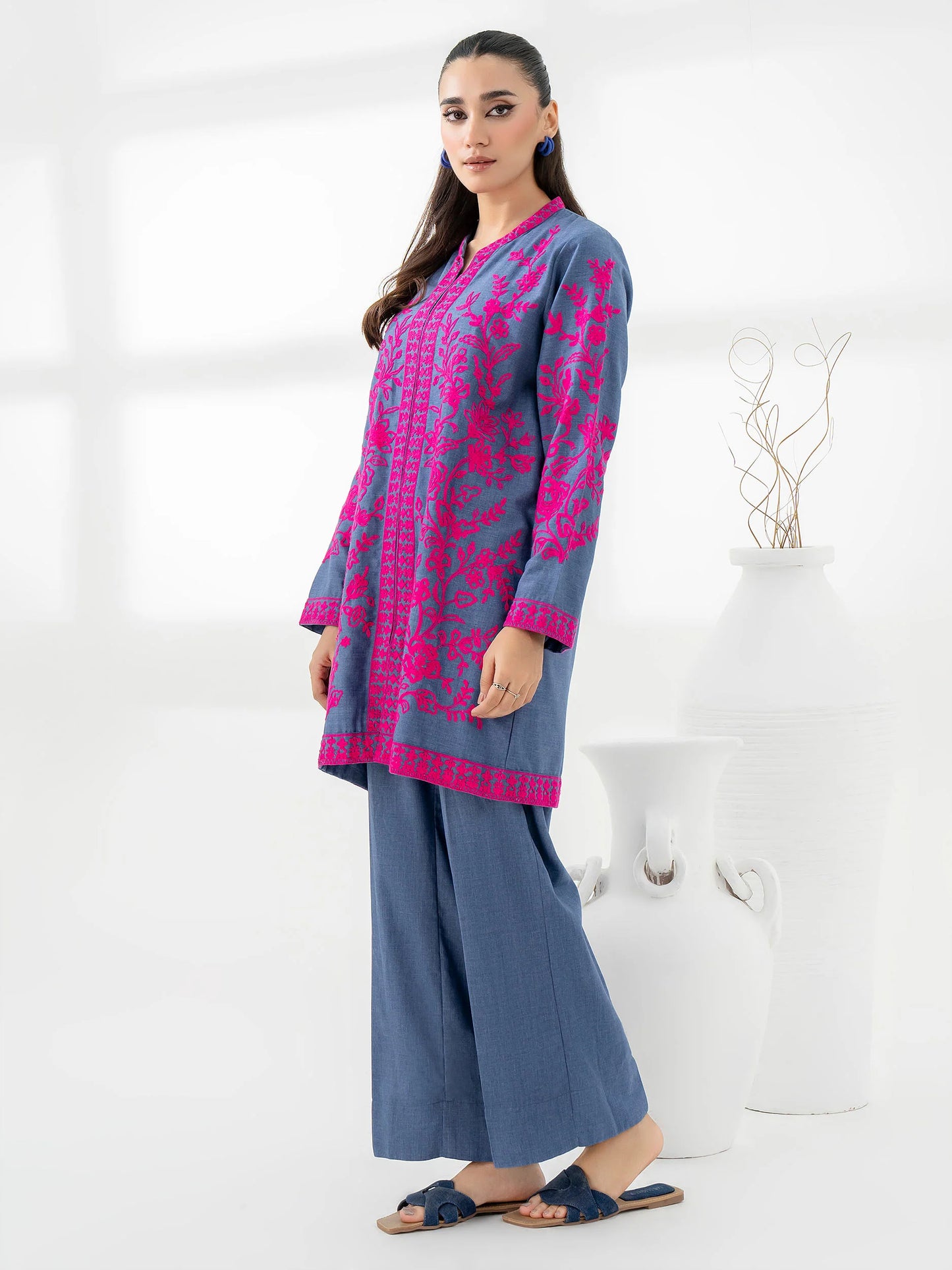 Embroidered Yarn Dyed Shirt and Trouser Set