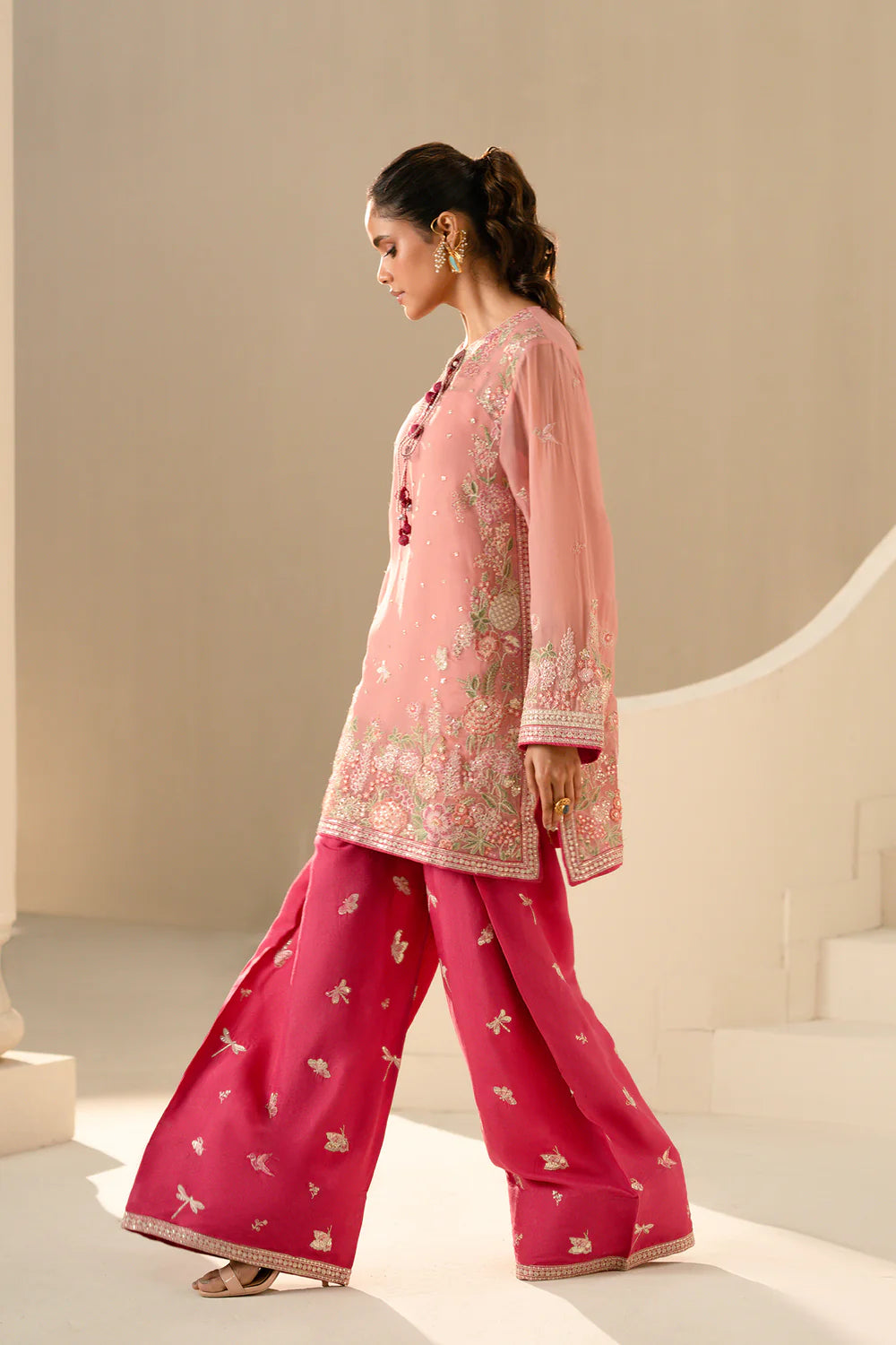 Embroidered 4-Piece Suit – Blush Coral
