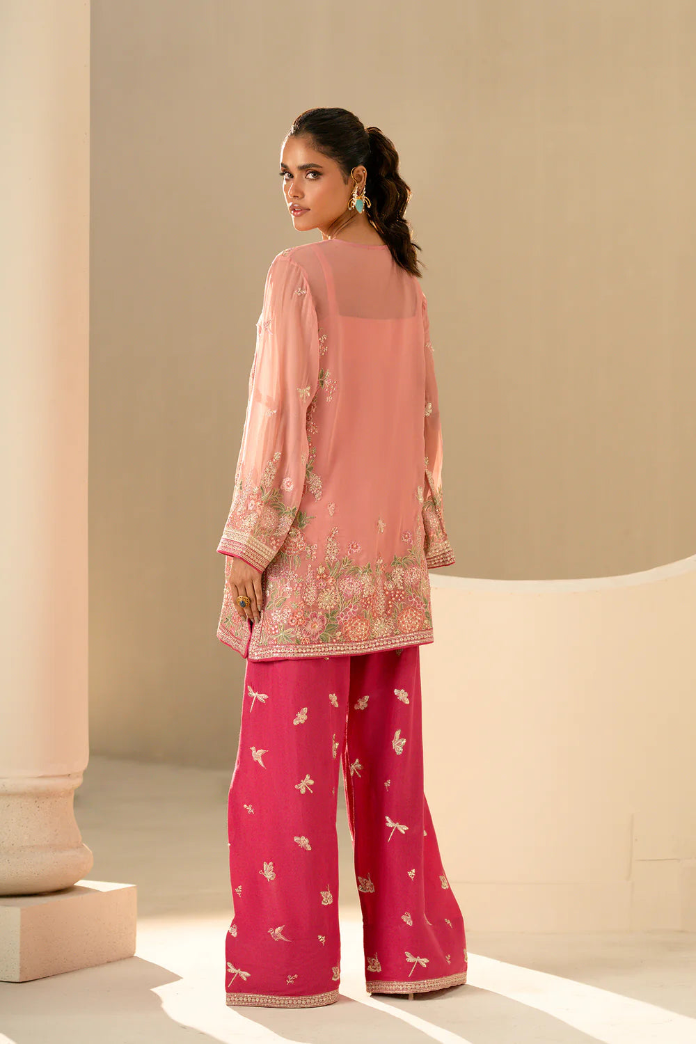 Embroidered 4-Piece Suit – Blush Coral