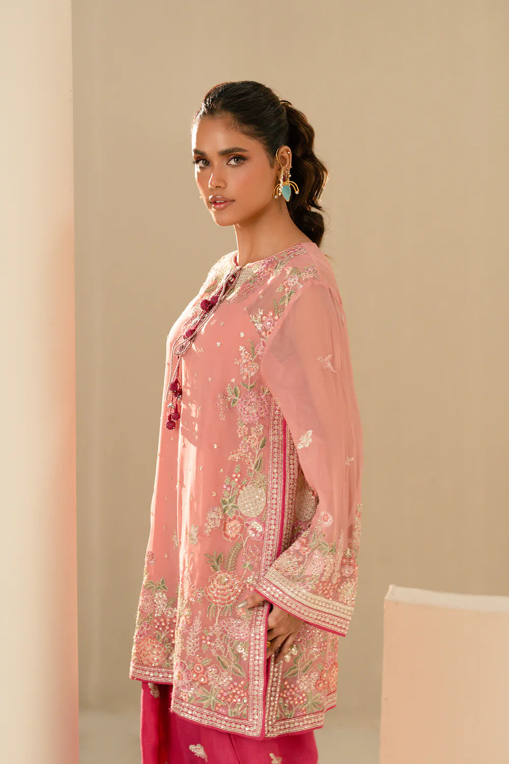 Embroidered 4-Piece Suit – Blush Coral
