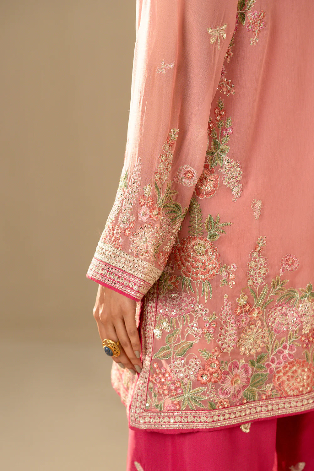 Embroidered 4-Piece Suit – Blush Coral