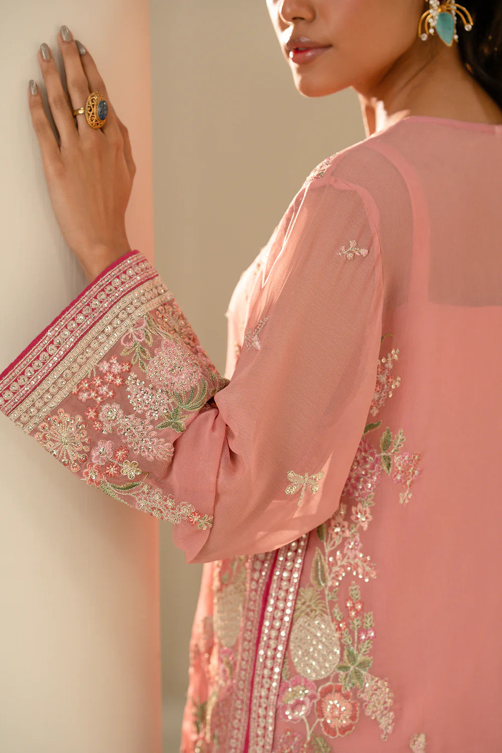 Embroidered 4-Piece Suit – Blush Coral