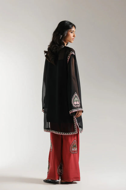 Embroidered Suit – Jet Black - Red Shalwar
