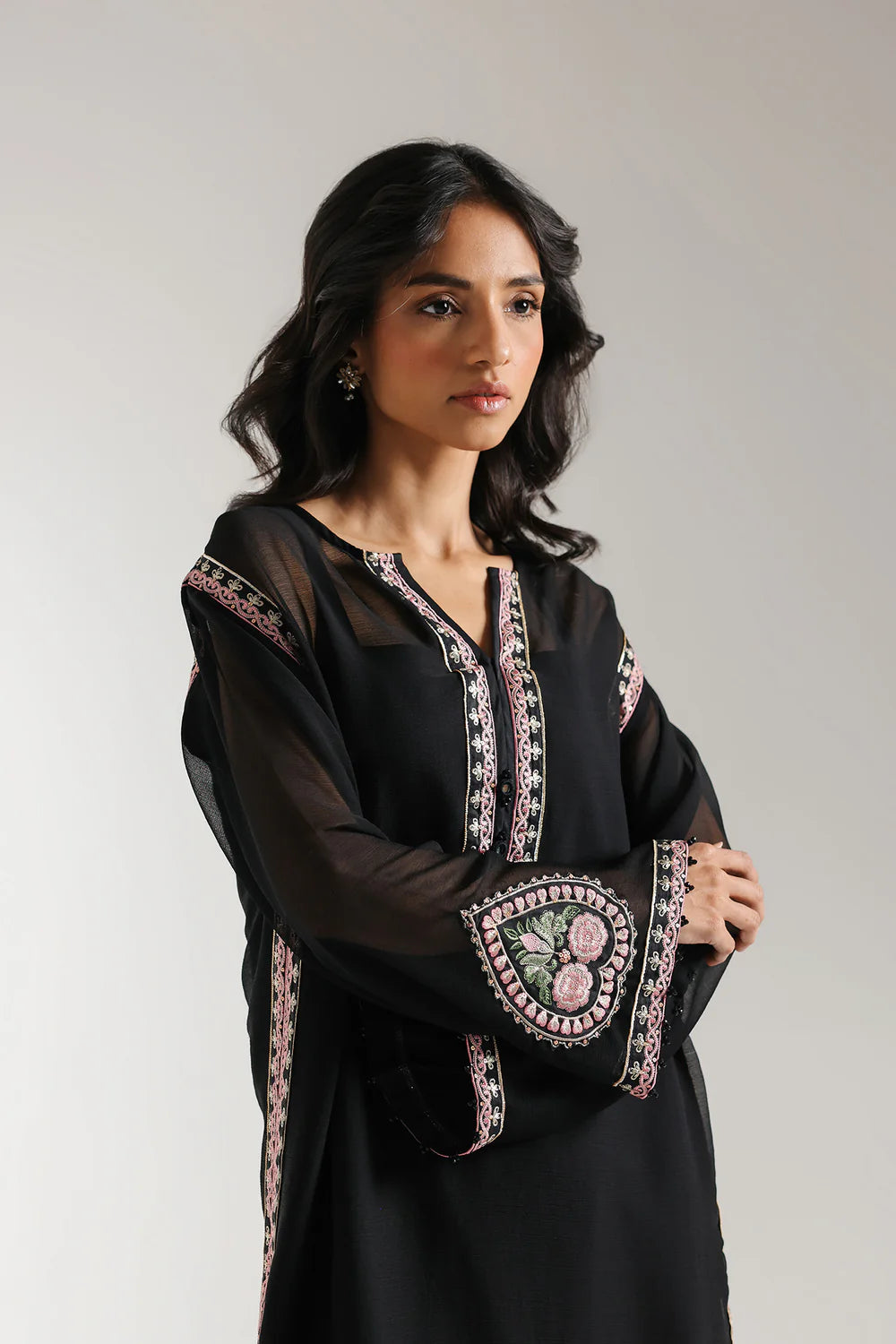 Embroidered Suit – Jet Black - Red Shalwar