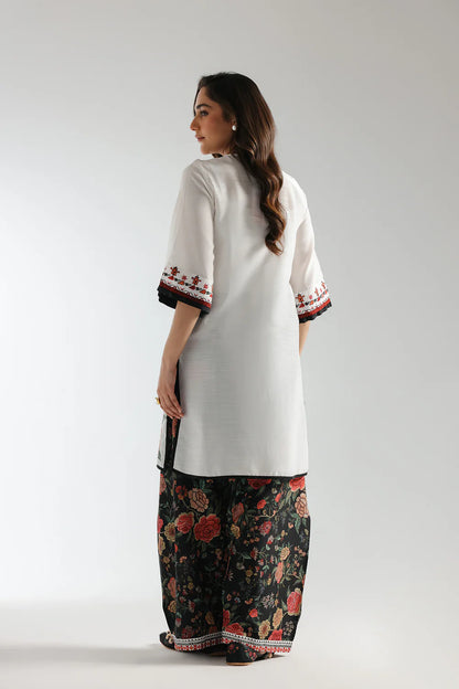 Embroidered Suit – Off White - Black Shalwar