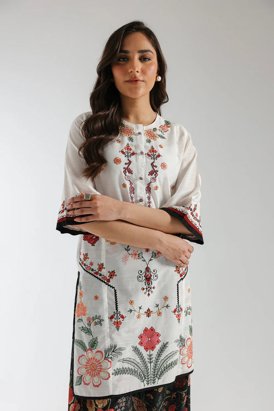 Embroidered Suit – Off White - Black Shalwar