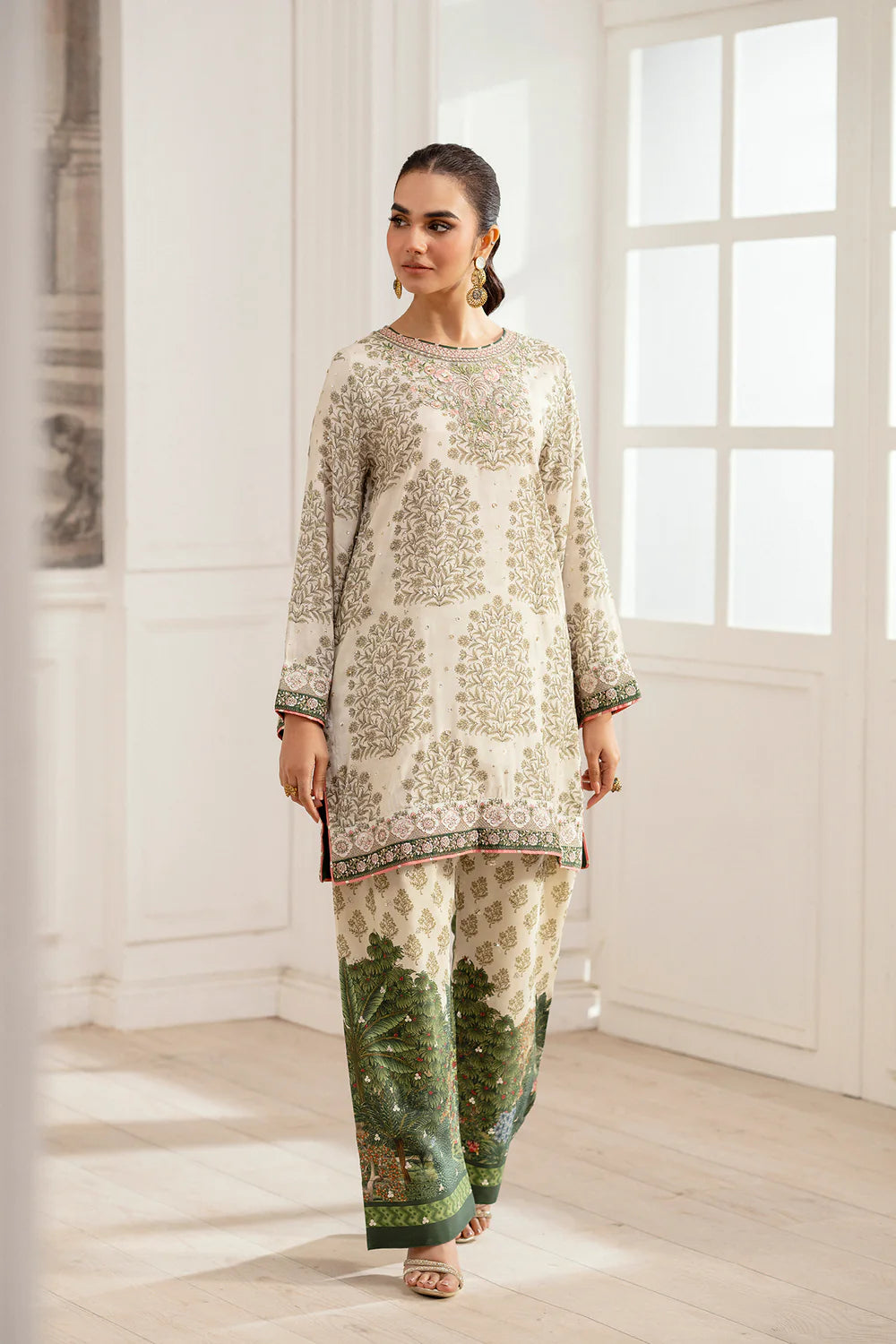 Embroidered Suit – Stone Color (2-Piece)