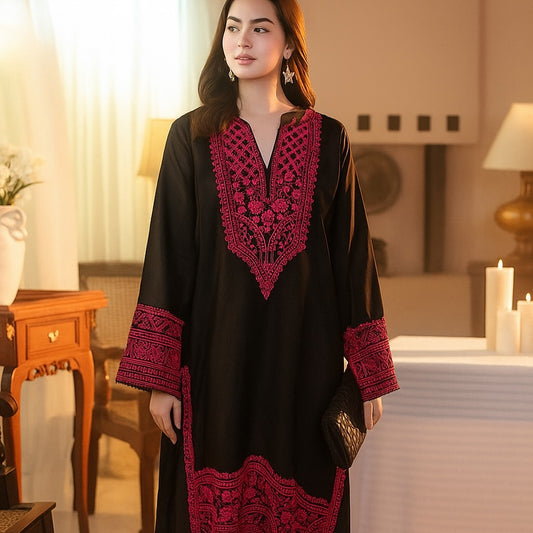 Shamoz Silk Embroidered Long Shirt Set – 3 Piece | Ready to Ship