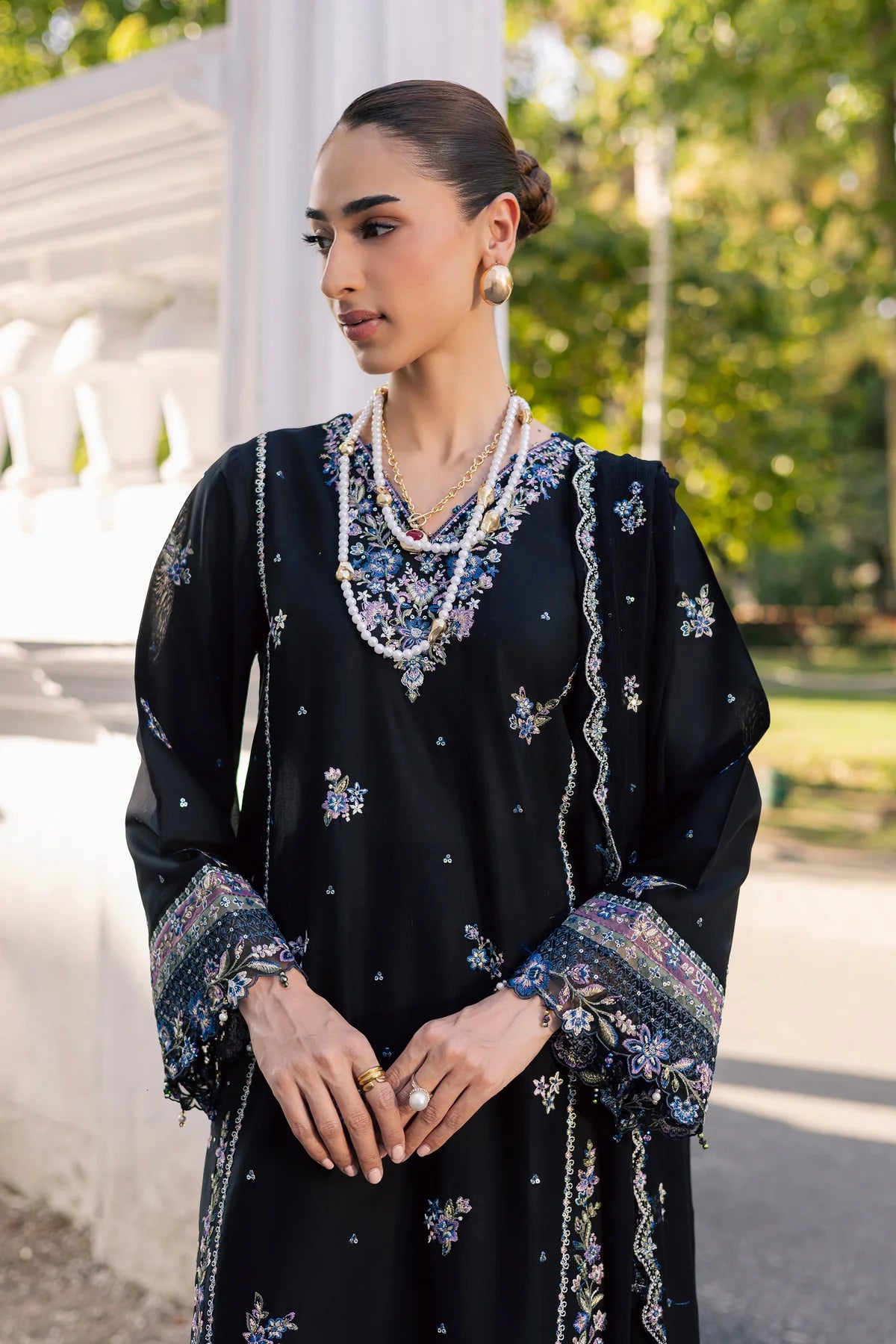 BLACK ZIVA 3PC - FESTIVE EMBROIDERED LAWN