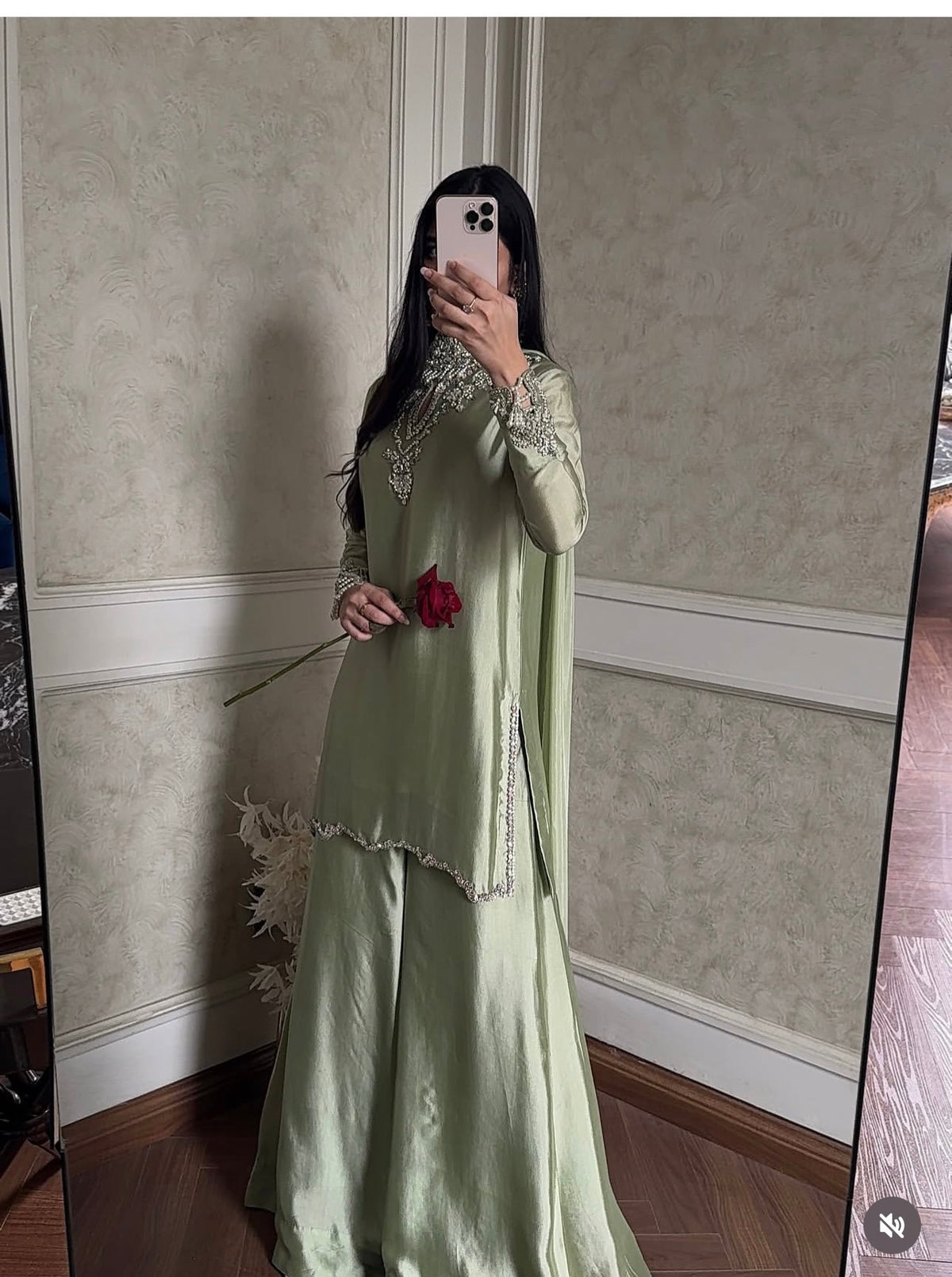 Sage Luxe Silk Embroidered Sharara Set
