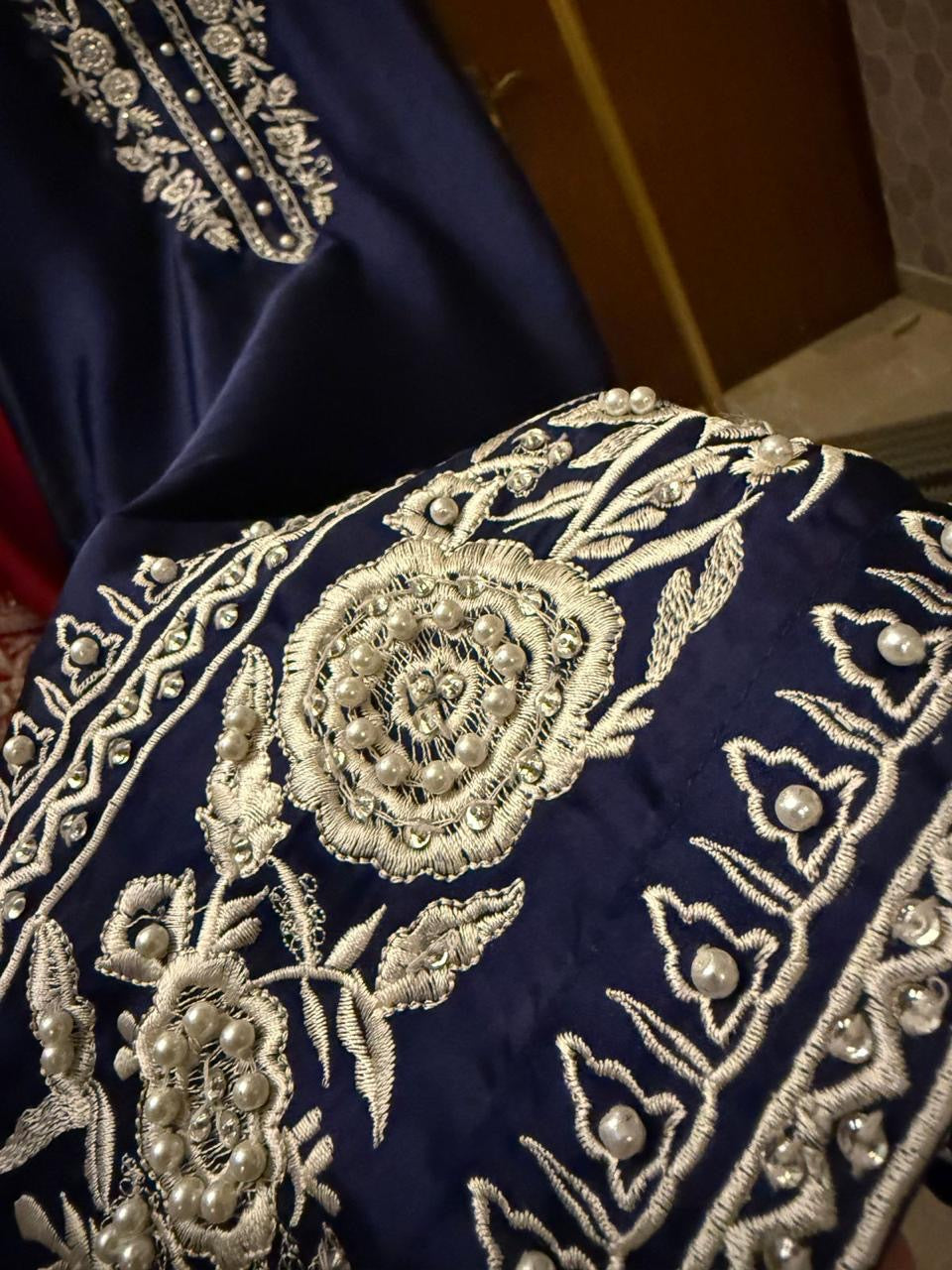 Embroidered China Silk 3-Piece Suite - Elegant Long-Line Silhouette