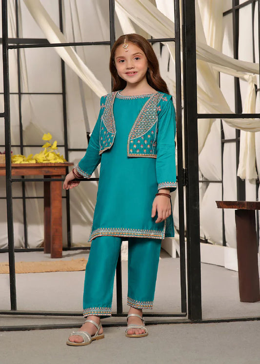 Mahi Koti Style Turquoise Kurta Set for Girls | Mahaba Studio USA