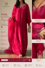 Pink Butterfly Embellished Satin Dress with Matching Dupatta | Mahaba Studio