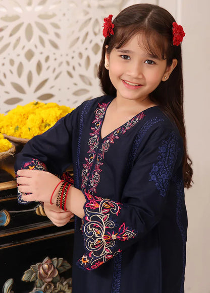 Nova blue embroidered cotton lawn kurta set for girls