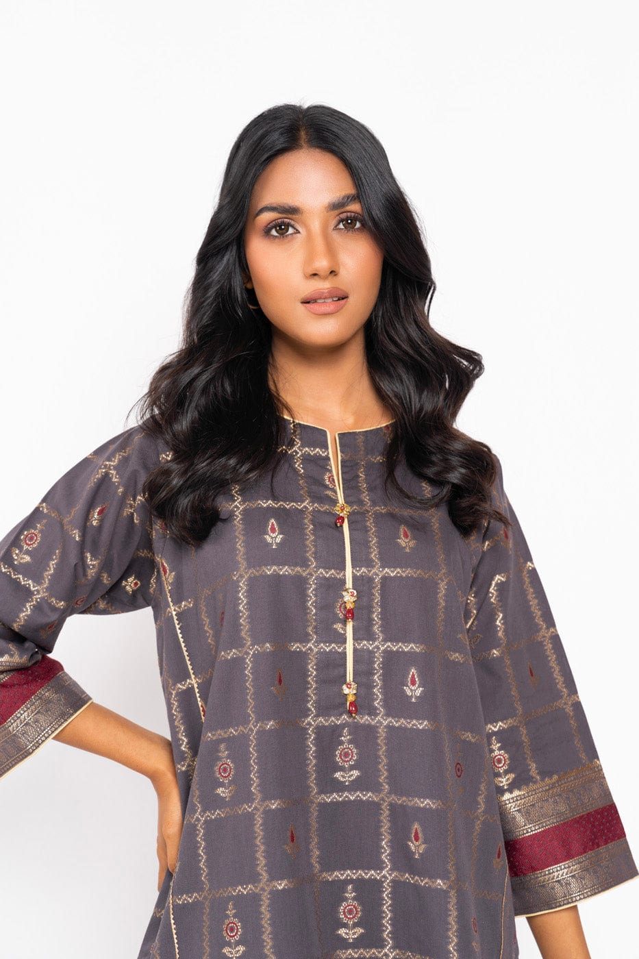 Grey printed Khaddar kurti for casual wear