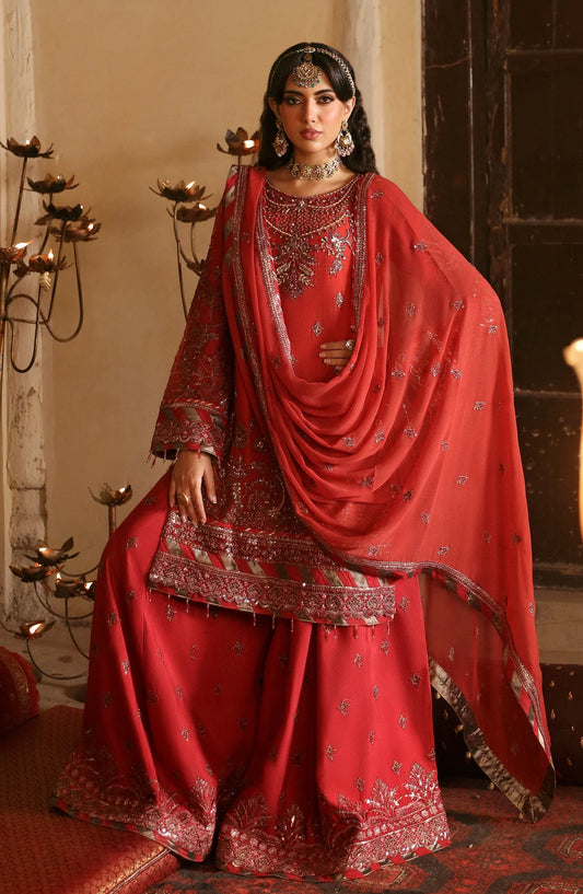 EA-Koyal 3PC chiffon embroidered suit front view