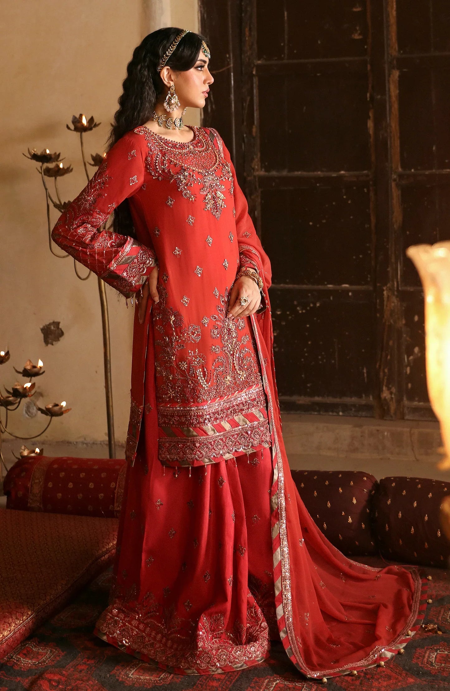 Hand-embroidered neckline and borders on EA-Koyal 3PC suit