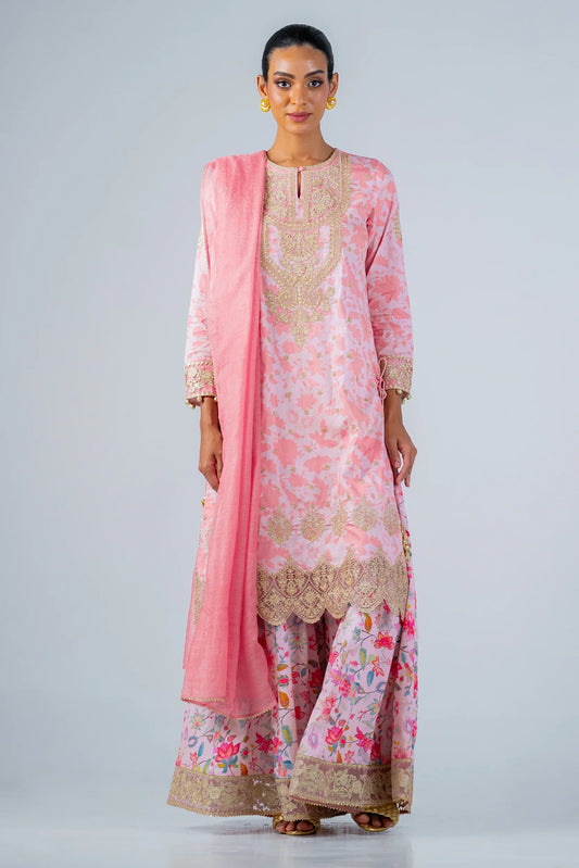 Light pink kurta set for women with digital print and embroidery, Mahaba Studio USA