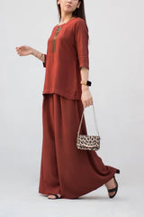 MSP-004-Mahreen | Brown Solid Linen Dress - 2 Piece