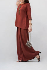 MSP-004-Mahreen | Brown Solid Linen Dress - 2 Piece