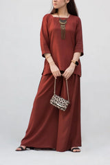 MSP-004-Mahreen | Brown Solid Linen Dress - 2 Piece