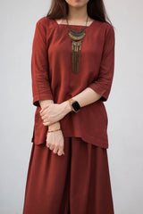 MSP-004-Mahreen | Brown Solid Linen Dress - 2 Piece