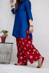 MSP-009-Velora | Blue Seesha Silk With Red Shalwar