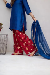 MSP-009-Velora | Blue Seesha Silk With Red Shalwar