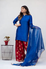 MSP-009-Velora | Blue Seesha Silk With Red Shalwar