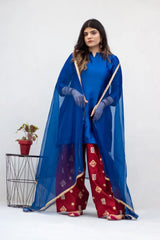MSP-009-Velora | Blue Seesha Silk With Red Shalwar
