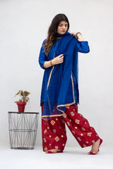 MSP-009-Velora | Blue Seesha Silk With Red Shalwar