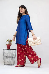 MSP-009-Velora | Blue Seesha Silk With Red Shalwar