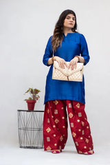 MSP-009-Velora | Blue Seesha Silk With Red Shalwar