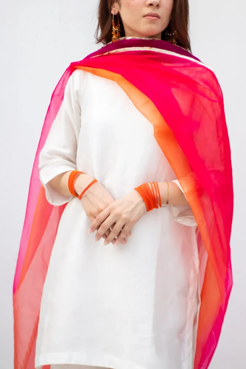 MSP-010-AYSE | White Seesha Silk With 3 Tone Dupatta
