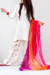 MSP-010-AYSE | White Seesha Silk With 3 Tone Dupatta