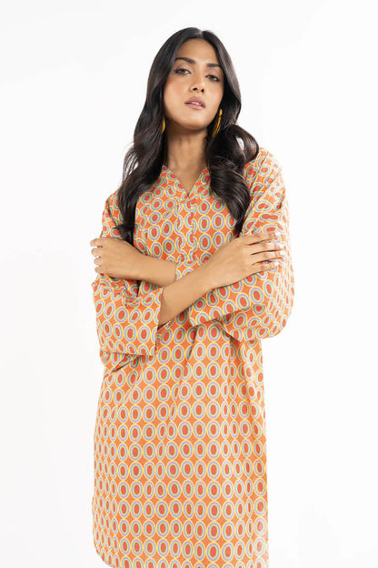 Stylish women’s Khaddar shirt in multicolor with orange details