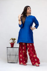 MSP-009-Velora | Blue Seesha Silk With Red Shalwar
