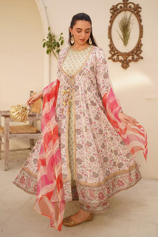 Mahroo 3-Piece Set – Flared Kurta, Pants & Dupatta | Green Viscose by Ego